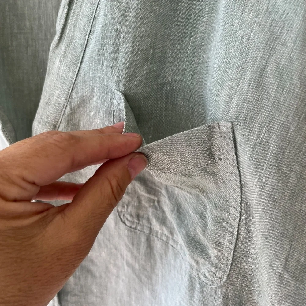 J.Jill Linen Woven Sage Tunic Relaxed Fit Blouse Summer V Neck Top Pocket Size L - Picture 6 of 10